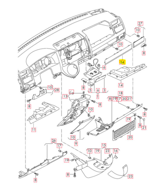 7H185718571N - New Genuine VW TRANSPORTER (03-15) Front O/S Right Outer Dashboard Molding OEM