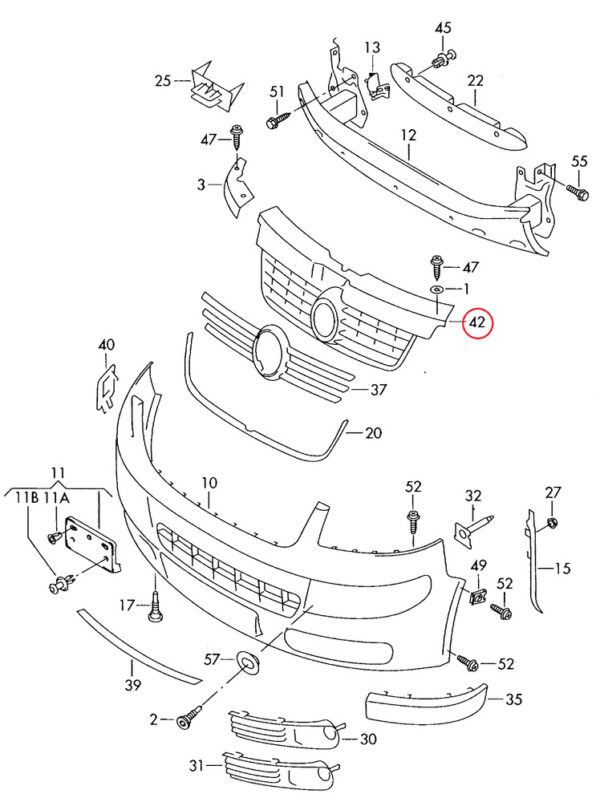 7H5853653 - New Genuine VW Transporter 03-10 Front Center Grill Satin Black 7H5853653 OEM