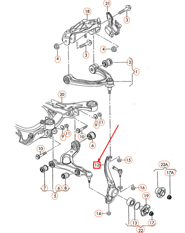 7L0407257A - NEW VOLKSWAGEN TOUAREG 7L FRONT 7L0407257A LEFT WHEEL BEARING HOUSING ORIGINAL