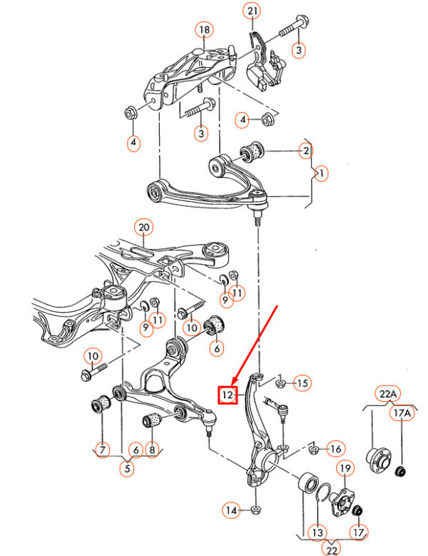 7L0407258A - NEW VOLKSWAGEN TOUAREG 7L FRONT 7L0407258A RIGHT WHEEL BEARING HOUSING ORIGINAL