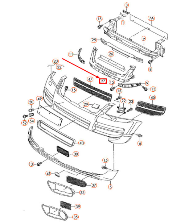 7L6807699B - NEW VOLKSWAGEN TOUAREG 7L FRONT BUMPER CENTER GUIDE PROFILE 7L6807699B