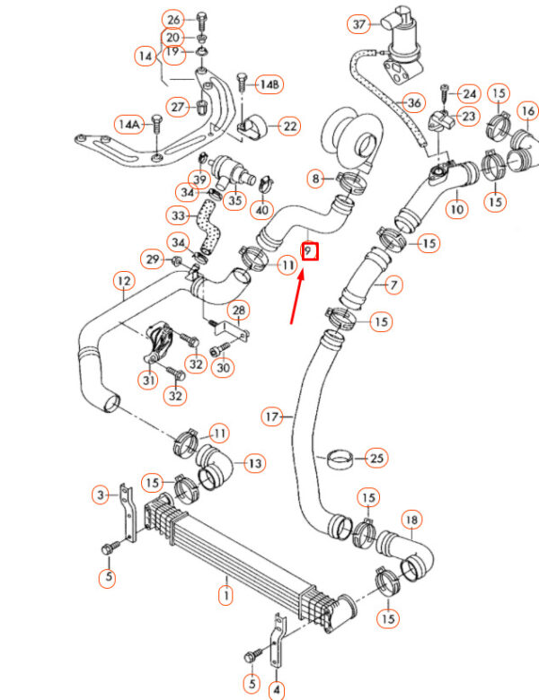 7M3145838C - NEW VOLKSWAGEN SHARAN 7M CHARGE PRESSURE HOSE AIR COOLER 7M3145838C ORIGINAL