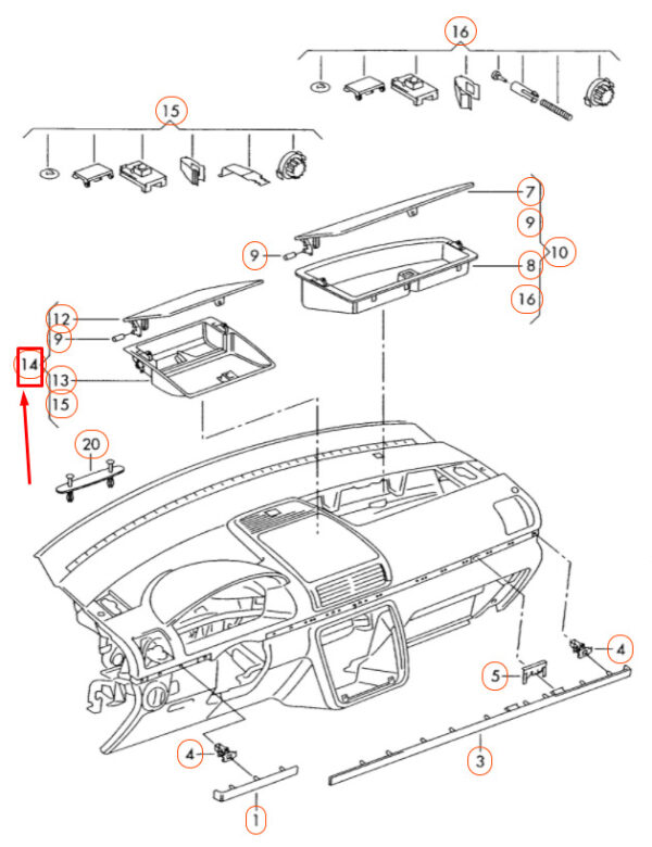 7M3857919L2AQ - NEW VW SHARAN 7M MK1 CENTER DASHBOARD STORAGE COMPARTMENT 7M3857919L2AQ ORIGINAL