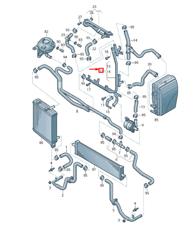 7P0121070AB - VW Touareg 7P MK2 coolant pipe with coolant hose 7P0121070AB NEW ORIGINAL