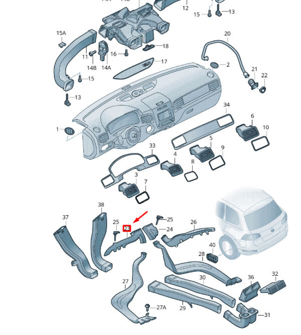 7P0819167 - VW TOUAREG 7P MK2 left floor ventilation LHD 7P0819167 NEW REAL