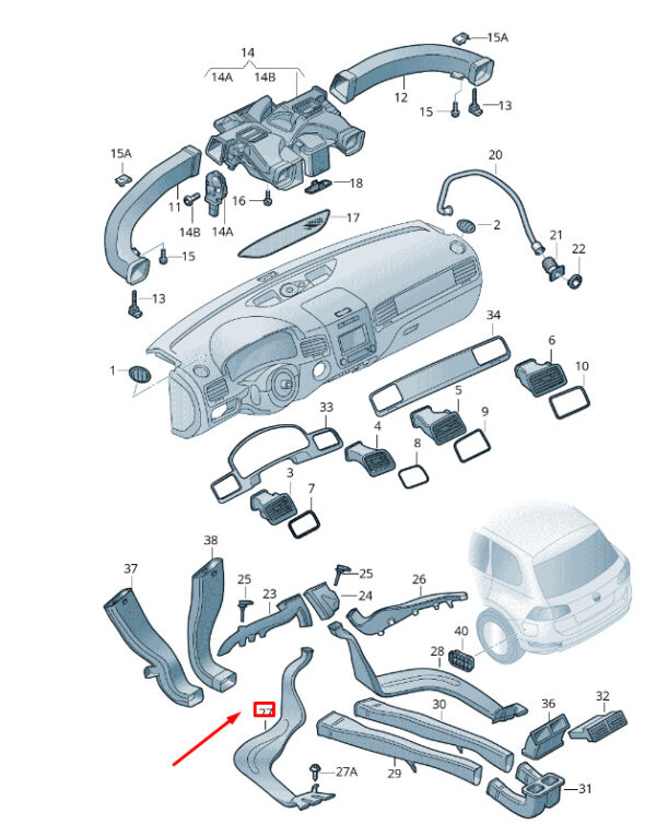 7P0819655 - NEW VW TOUAREG 7P MK2 LEFT PASS. CABIN HEATER AIR CHANNEL 7P0819655