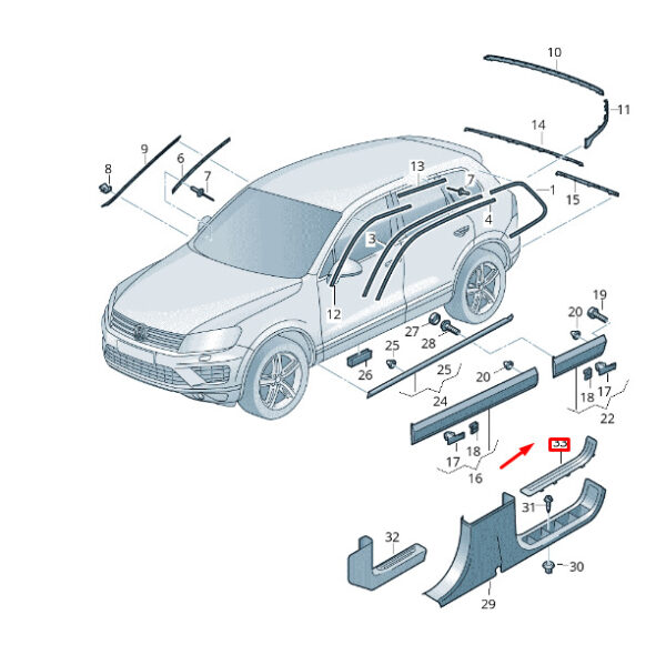 7P0853174A6M7 - NEW VW TOUAREG 7P MK2 BEHIND RIGHT DOOR BERTHING OF THE 7P0853174A6M7 ORIGINAL