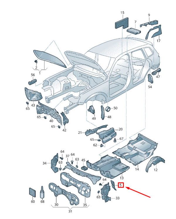 7P0863354 - NEW VW TOUAREG 7P MK2 FRONT LEFT PEDAL PLATE SOUND ABSORBER 7P0863354