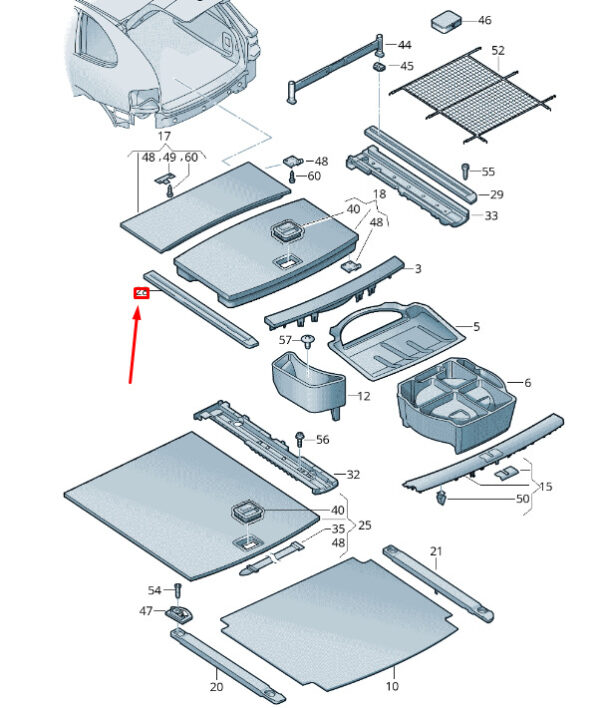 7P0863556A9Q8 - NEW VW TOUAREG 7P MK2 LUGGAGE RIGHT RETAINING RAIL 7P0863556A9Q8