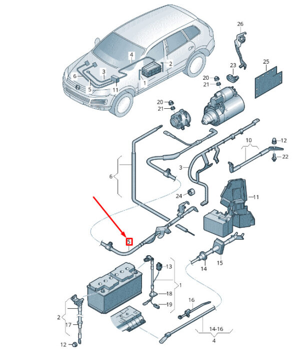 7P0971228E - VW Touareg 7P MK2 three-phase alternator cable set 7P0971228E, original part