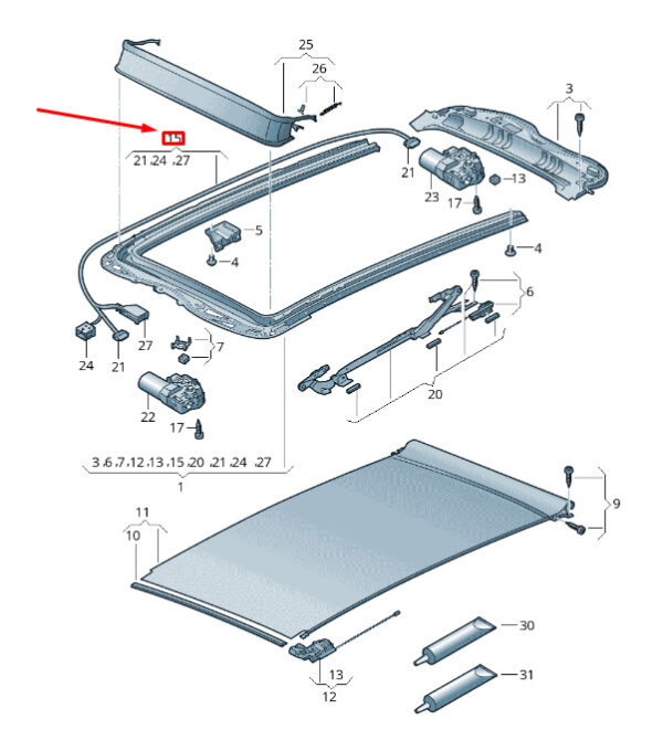 7P0971648 - NEW VW TOUAREG 7P MK2 PANORAMA SLIDING BEDROOF ADAPTER CABLE 7P0971648 ORIGINAL