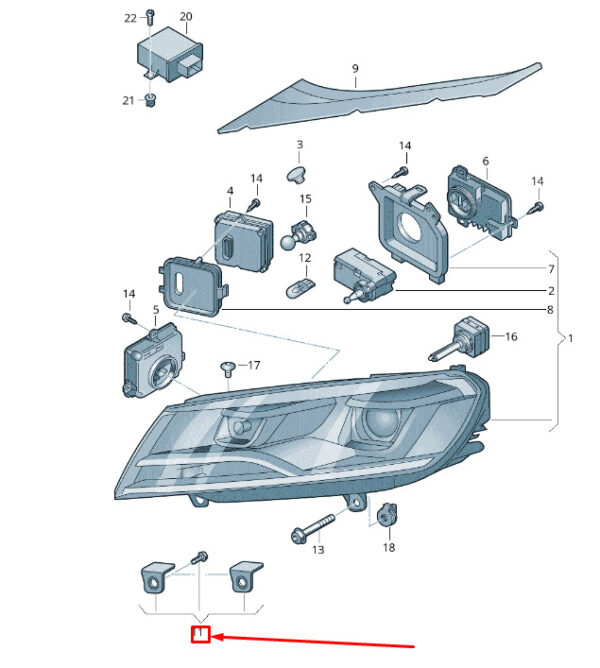 7P0998226A - VW Touareg 7P MK2 repair kit for front right headlight housing 7P0998226A