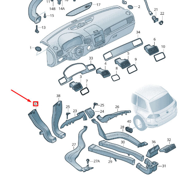 7P2819946A - NEW VW TOUAREG 7P FRONT LEFT CABIN HEATER AIR CHANNEL RHD 7P2819946A ORIGINAL