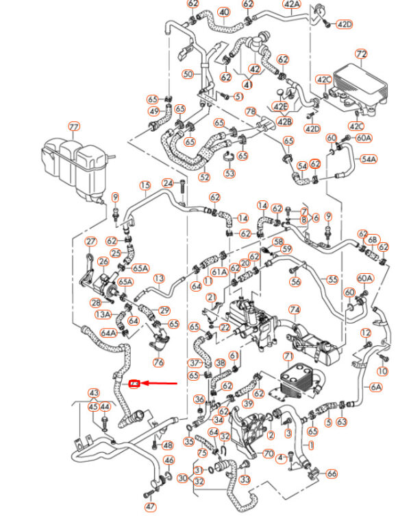 7P6122109D - NEW VOLKSWAGEN TOUAREG 7P ENGINE COOLANT OVERFLOW HOSE 7P6122109D