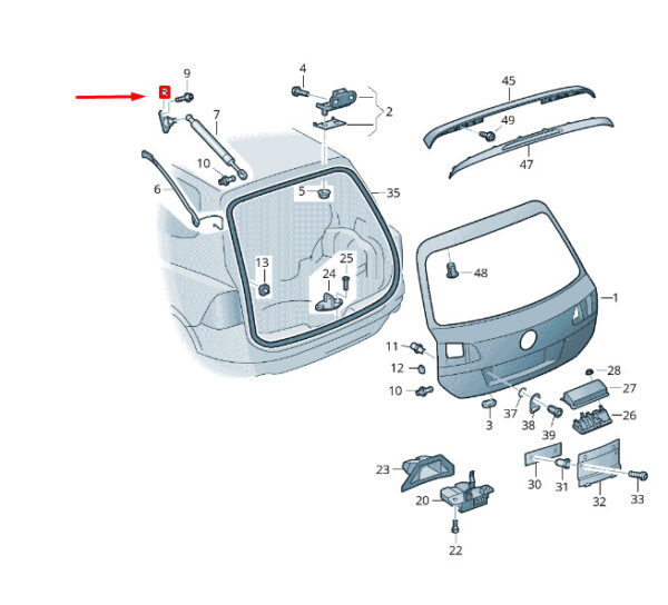 7P6827428 - VW Touareg 7P MK2 mount for tailgate gas pressure spring right 7P6827428 part