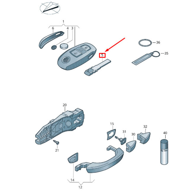 7P6837216BINB - VW Touareg 7P MK2 emergency key 7P6837216BINB, NEW, ORIGINAL