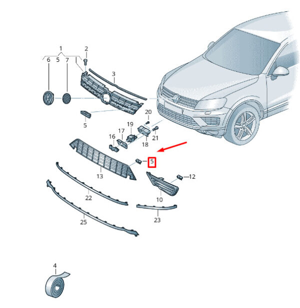 7P6854376B9B9 - VW TOUAREG 7P MK2 FRONT LOWER GRILLE RIGHT COVER CAP 7P6854376B9B9