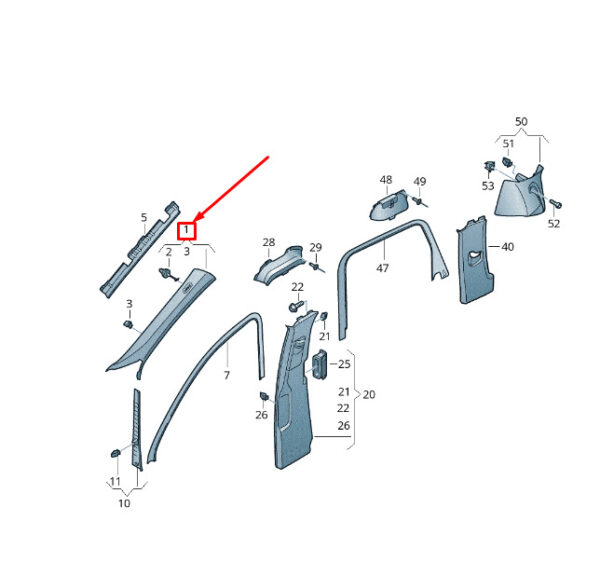 7P6867233KBR2 - VW Touareg 7P MK2 upper left A-pillar trim 7P6867233KBR2, original part