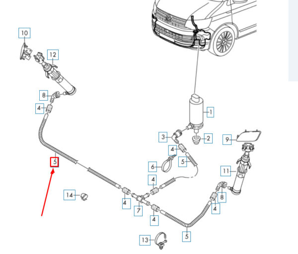 7P6955964B - VW TRANSPORTER T6 Headlight Washer System Pipe 5pcs 7P6955964B NEW GENUINE