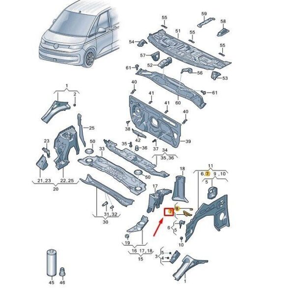 7T0803447 - VW MULTIVAN T7 ST FRONT LEFT WATER BOX BRACKET 7T0803447 NEW GENUINE