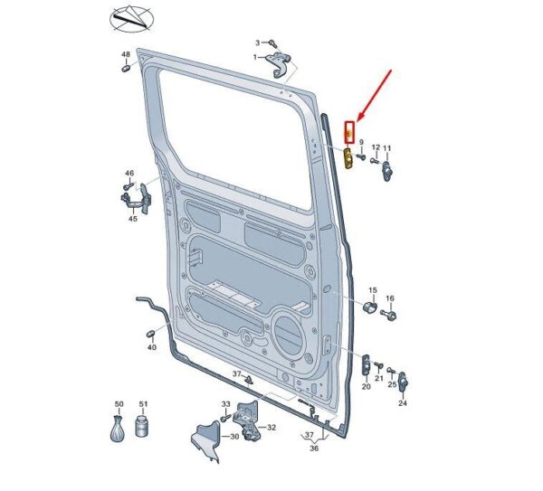 7T0843633A - VW MULTIVAN T7 ST GUIDE WEDGE UPPER SLIDING DOOR LEFT 7T0843633A NEW GENUINE