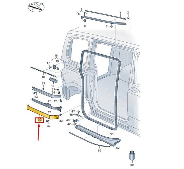 7T0843796JGRU - VW Multivan T7 ST Right Sliding Door Cover 7T0843796JGRU New Genuine