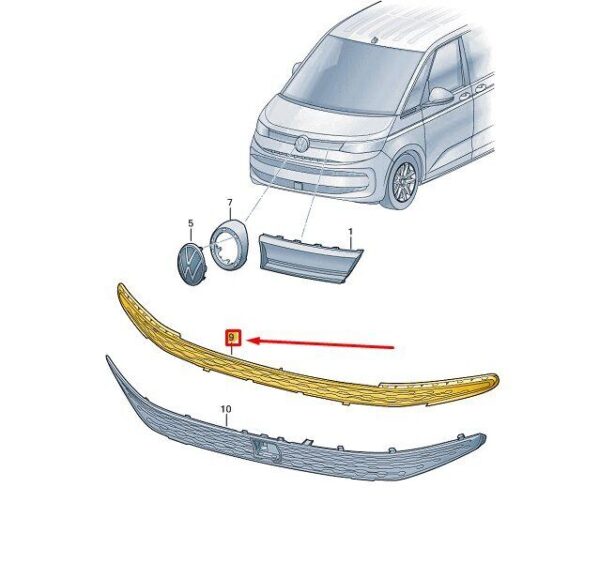 7T0853678BGRU - VW MULTIVAN T7 ST FRONT BUMPER LOWER RADIATOR GRILLE 7T0853678GRU NEW GENUINE
