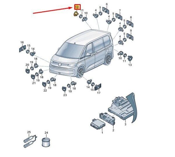 7T0919398GRU - VW MULTIVAN T7 ST Bracket for PDC Sensor Rear Right 7T0919398GRU GENUINE
