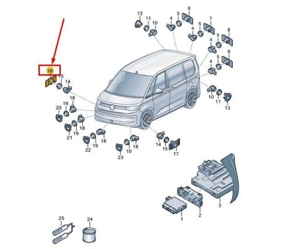 7T0919400GRU - VW MULTIVAN T7 ST Front Right Bumper PDC Sensor Holder 7T0919400GRU NEW GENUINE