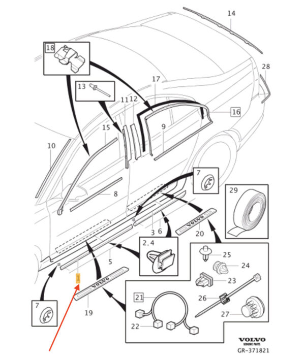 30678132 - Volvo S80 II Front Left Door Bottom Molding 30678132 NEW ORIGINAL
