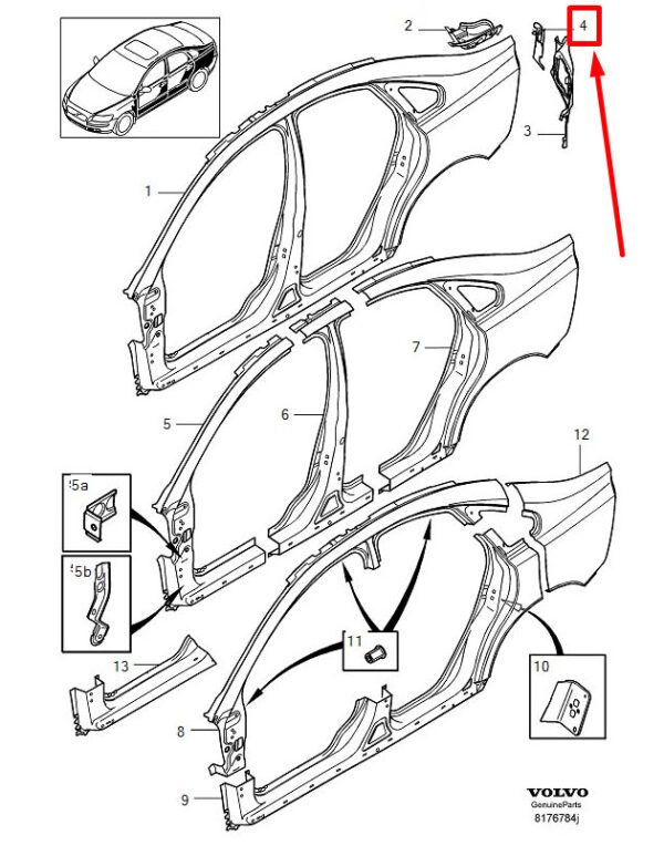 30763721 - VOLVO S40 MK2 REAR RIGHT SIDE PANEL REINFORCEMENT 30763721 NEW GENUINE