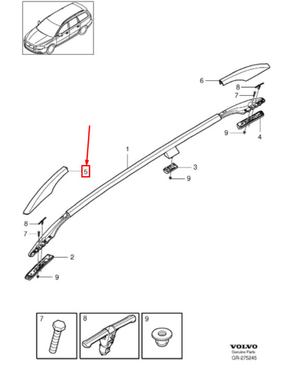 30784180 - Volvo V70 III BW MK3 roof rail front right 30784180 NEW ORIGINAL