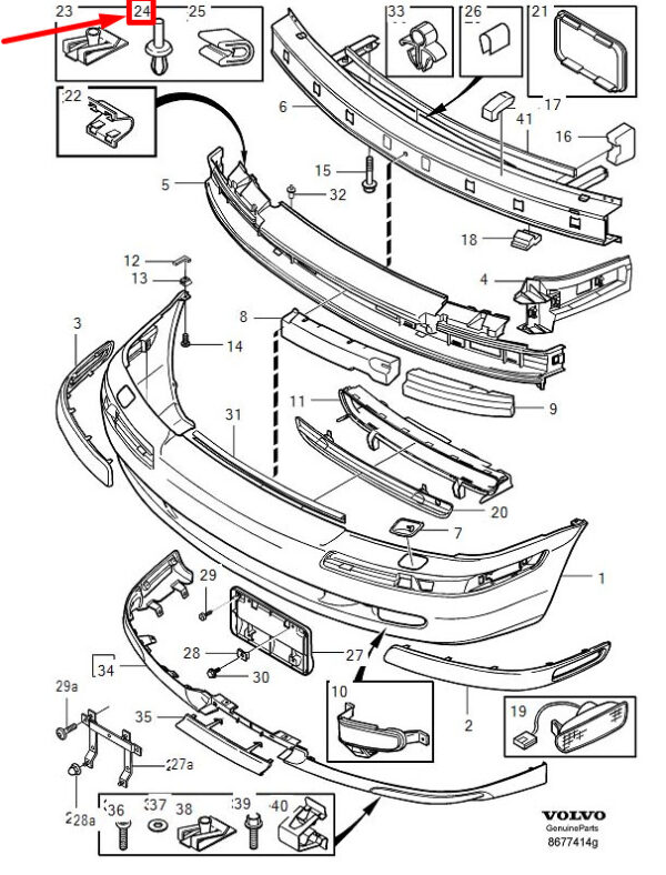 30815391 - Volvo S40 MK1 Front Bumper Expansion Male Clip 30815391 ORIGINAL
