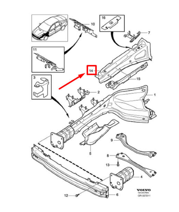 31213515 - VOLVO S80 MK2 FRONT LEFT UPPER WING RAIL 31213515 NEW GENUINE