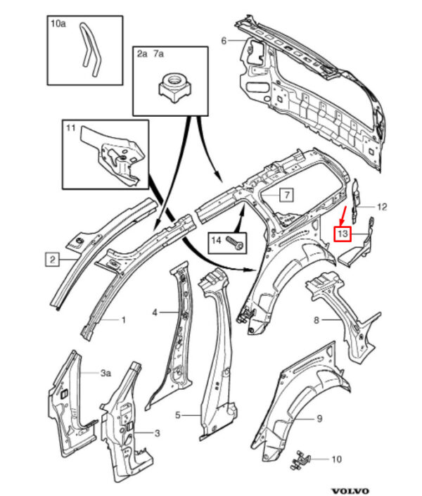 31214593 - Volvo V50 MW side part filler rear left 31214593, original part