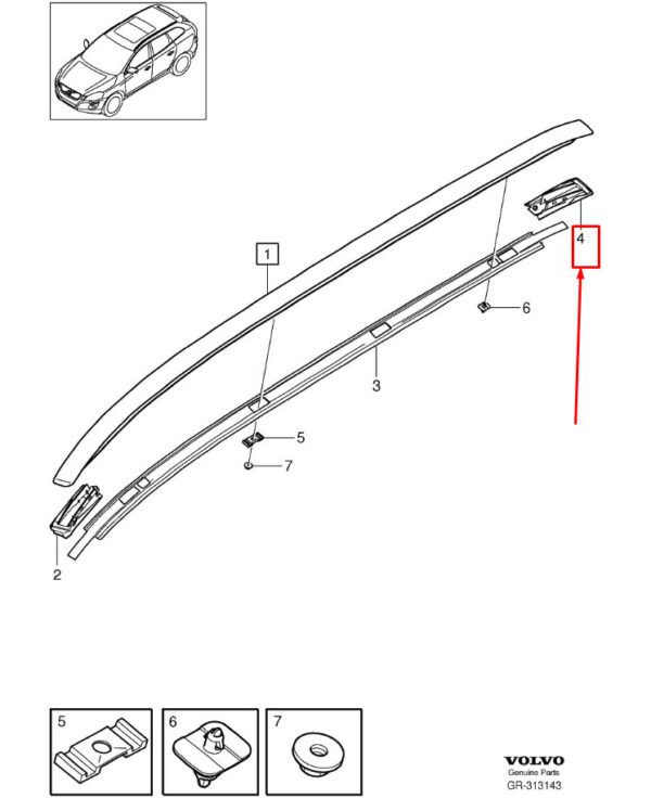 31253595 - Volvo XC60 roof rail gasket rear right 31253595 NEW ORIGINAL
