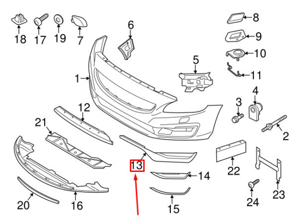 31353655 - Volvo S60 MK2 Front Bumper Right Cover 31353655 NEW GENUINE