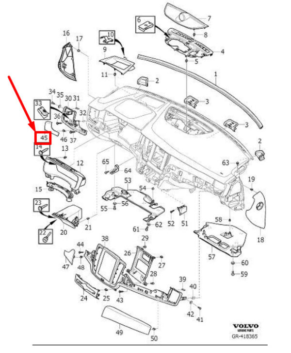 31366657 - Volvo S90 MK2 Instrument Panel Bar Front Left 3136657 NEW GENUINE