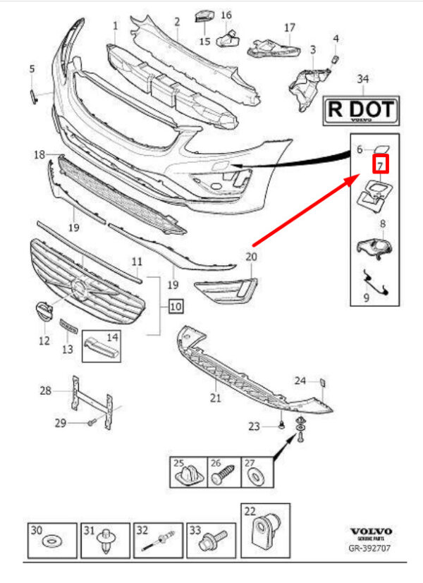 31383110 - Volvo XC60 MK1 Right Headlight Washer Mount R-Design 31383110 NEW