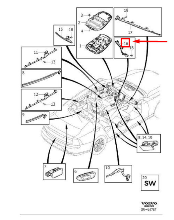 31389466 - VOLVO S90 MK2 INNER FRONT INST PANEL LAMP 31389466 NEW GENUINE