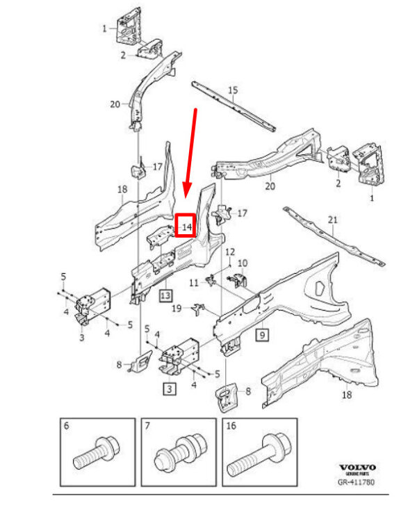 31395863 - VOLVO S60 MK2 FRONT RIGHT SUBFRAME LONGITUDINAL BEAM BRACKET 31395863 GENUINE