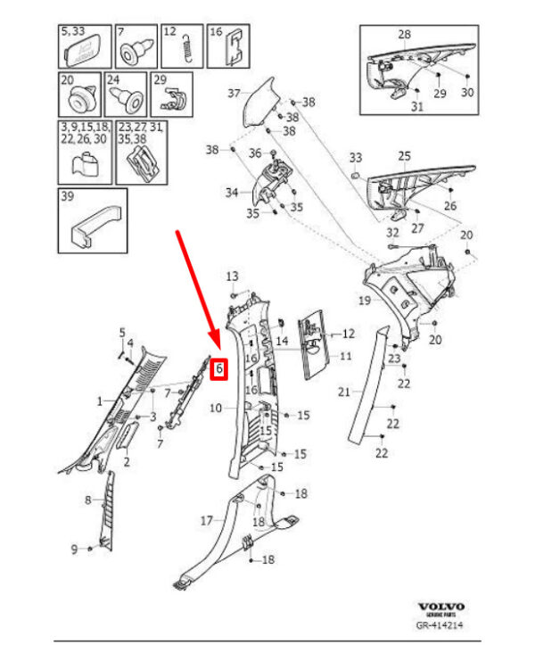 31403817 - VOLVO S90 MK2 A-PILLAR FAIRING BRACKET FRONT RIGHT 31403817 NEW GENUINE