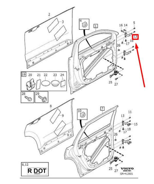 31424596 - VOLVO XC60 MK2 REAR RIGHT DOOR HINGE 31424596 NEW GENUINE