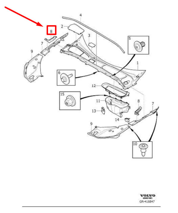 31424805 - VOLVO S90 MK2 FRONT RIGHT UPPER WING SEAL 31424805 NEW GENUINE