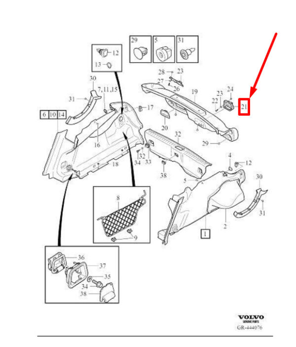 31426650 - VOLVO S90 MK2 Inner Lid Trim Bracket 31426650 NEW GENUINE