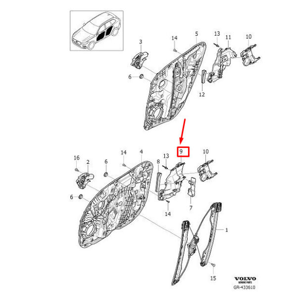 31488553 - VOLVO XC60 MK2 Front Right Window Lift Mechanism Bracket 31488553 NEW GENUINE