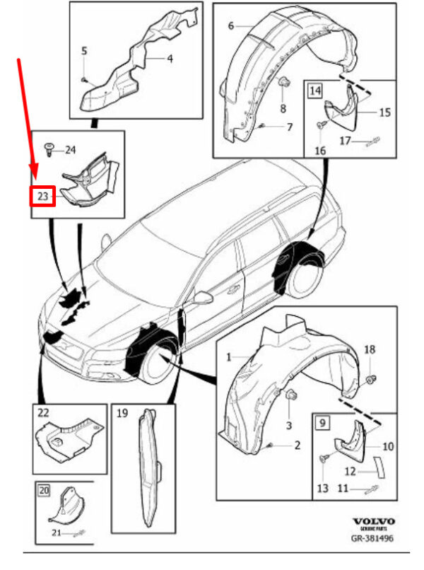 31497108 - Volvo V70 MK3 Front Wheel Right Wheel Running Female Dirt Catcher 31497108 NEW REAL