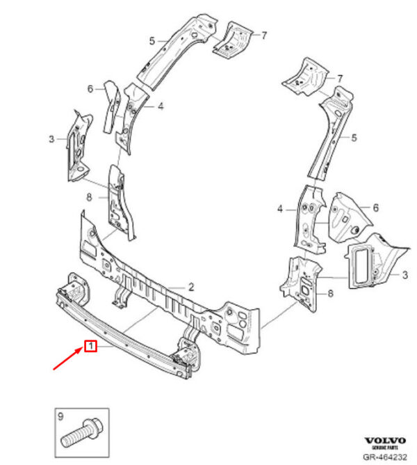 32133467 - Volvo XC60 MK2 impact protection for rear bumper 32133467, original part