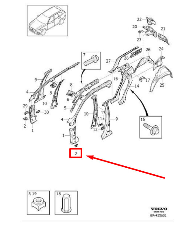 32239036 - VOLVO XC60 MK2 Right Lower A Pillar Reinforcement Bracket 32239036 GENUINE