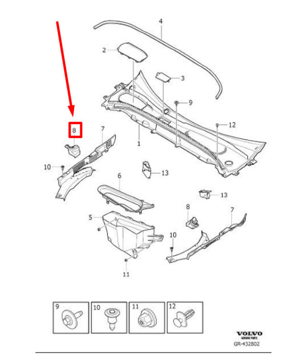 32244403 - VOLVO XC60 MK2 WINDSCREEN DRAIN COVER FRONT RIGHT 32244403 GENUINE